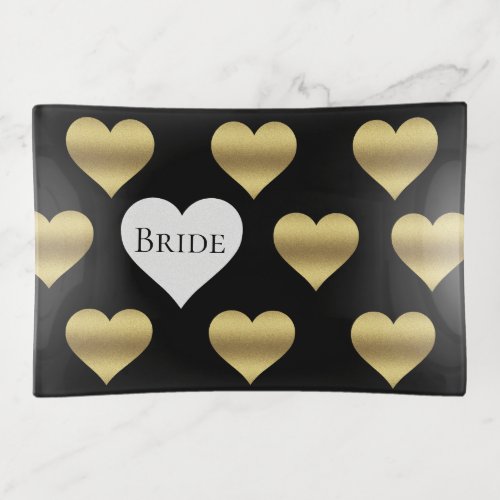 Black  Gold Wedding Bridal Shower Party Trinket Tray