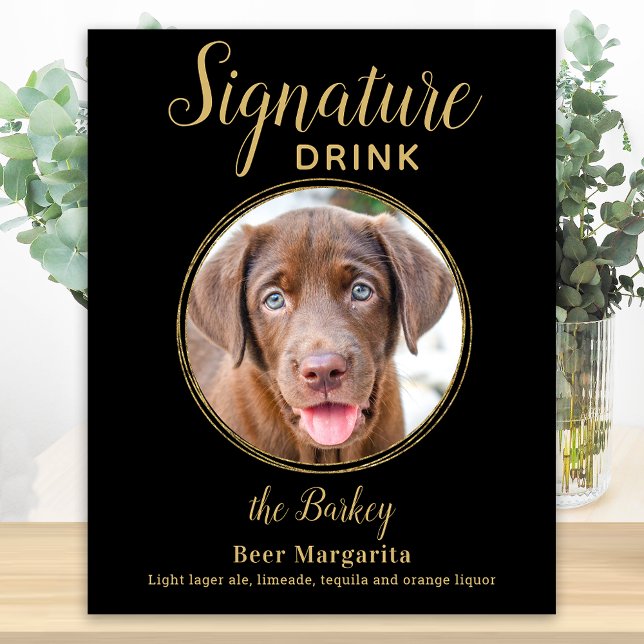 Black Gold Wedding Custom Pet Dog Signature Drink Foam Board (Creator Uploaded)