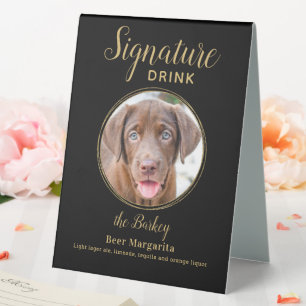 Black Gold Wedding Custom Pet Dog Signature Drink Table Tent