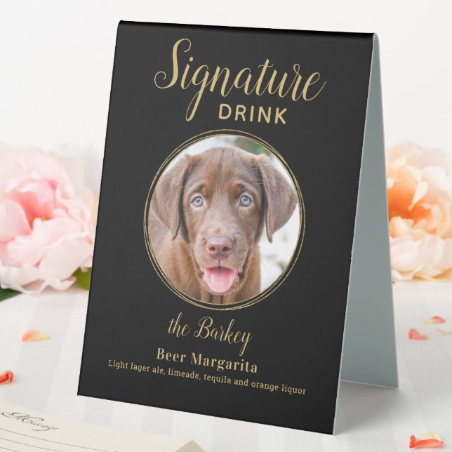 Black Gold Wedding Custom Pet Dog Signature Drink Table Tent (In SItu (Wedding))
