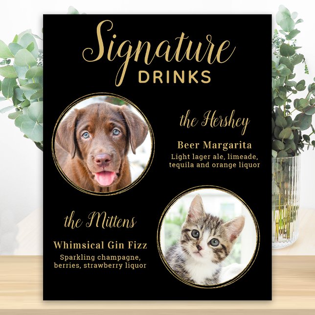 Black Gold Wedding Custom Pet Dog Signature Drinks Foam Board (Creator Uploaded)