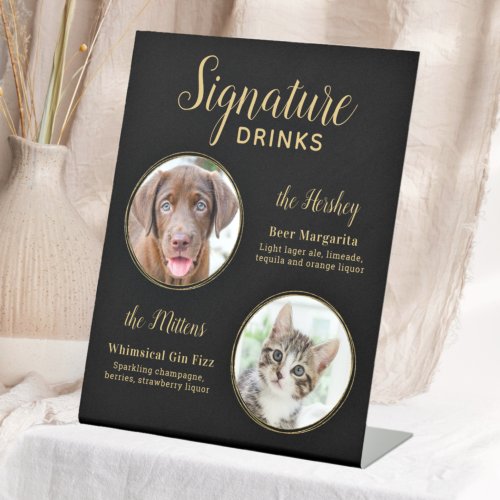 Black Gold Wedding Custom Pet Dog Signature Drinks Pedestal Sign