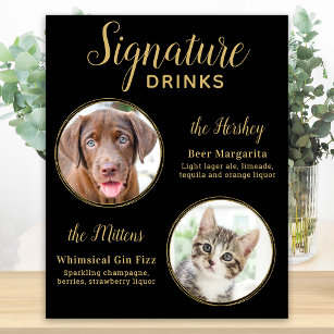 Black Gold Wedding Custom Pet Dog Signature Drinks Poster