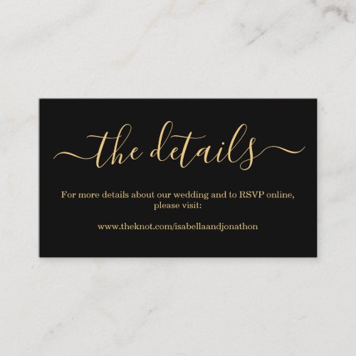 Black &Gold Wedding Details Website Enclosure Card - A wonderfully elegant black and gold background to communicate your event details.