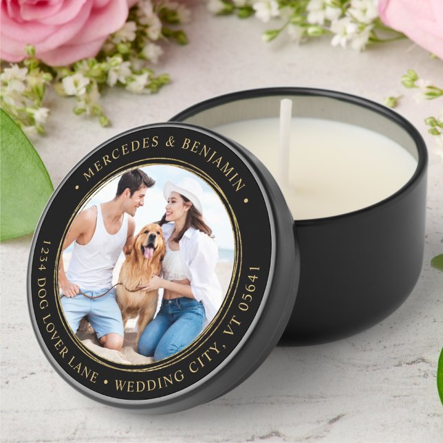 Black Gold Wedding Elegance Custom Photo Mini Candle Favors (Creator Uploaded)