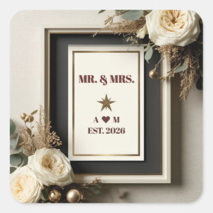 Black Gold Wedding  Elegant Corners Square Sticker