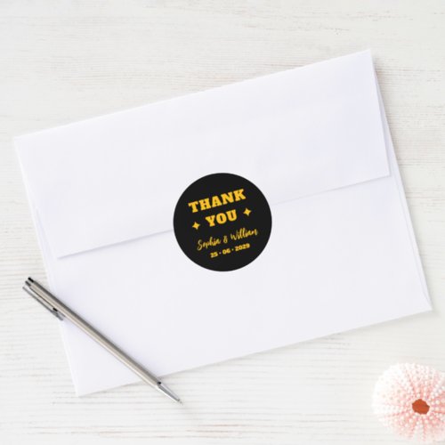 Black Gold Wedding Favor Thank You Classic Round Sticker