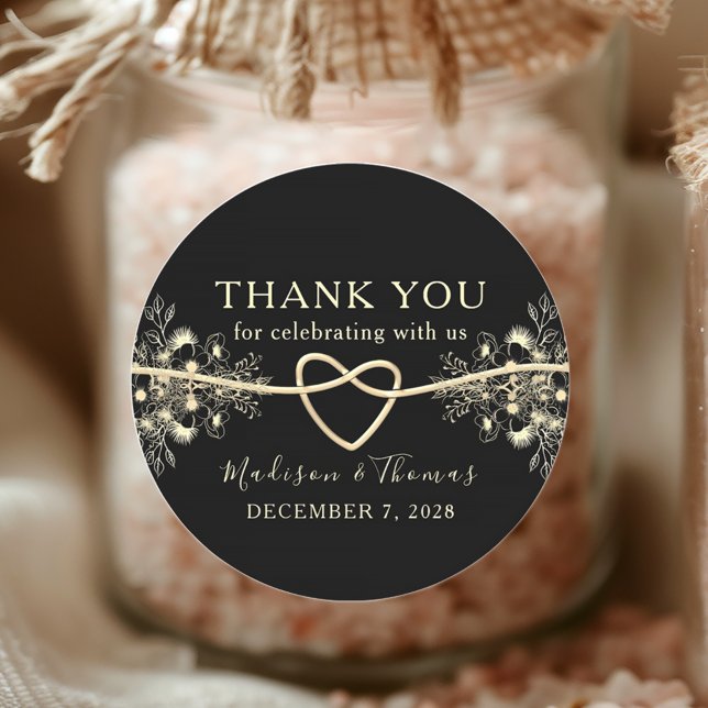 Black Gold Wedding Favor Thank You Sticker (Creator Uploaded)