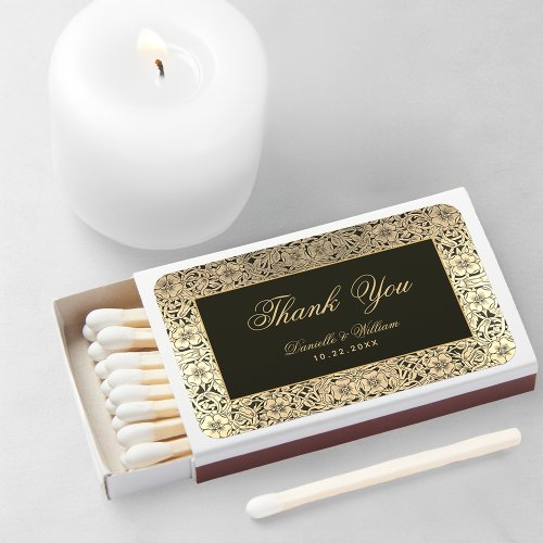 Black Gold Wedding Favors Elegant Vintage Floral  Matchboxes