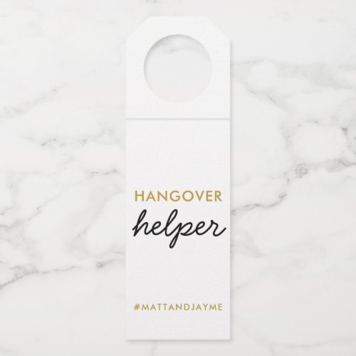 Black Gold Wedding Hangover Helper Tag w Hashtag