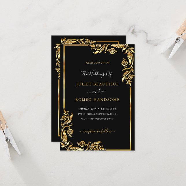 Black Gold Wedding Invitation Example Your Design (Front/Back In Situ)