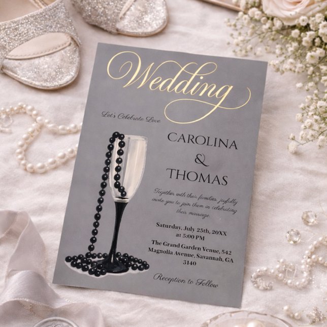 Black Gold Wedding Invitation Luxury Elegant Foil Invitation (Creator Uploaded)