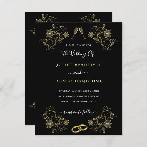 Black Gold Wedding Invitation Ring and Champagne