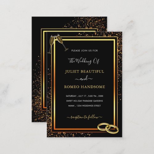 Black Gold Wedding Invitation with Rings