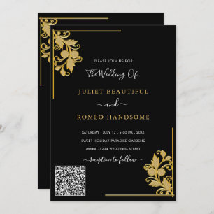 Black Gold Wedding Invitations Template QR Code