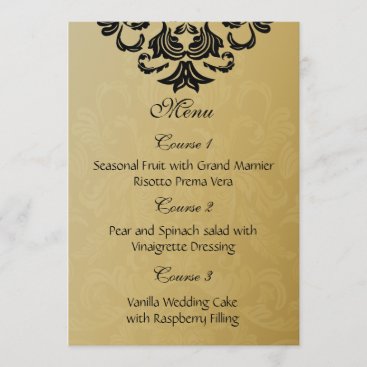 black gold wedding menu