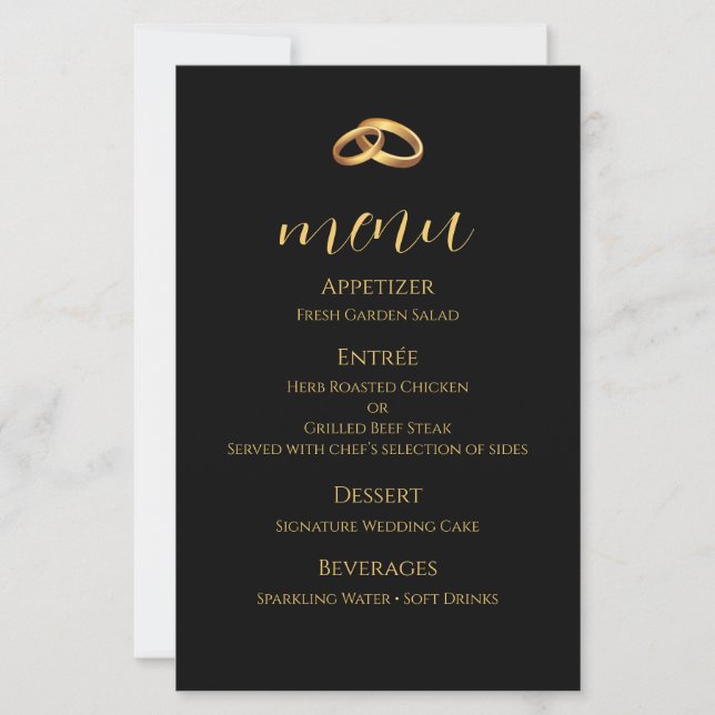 Black Gold Wedding Menu Card (Front)