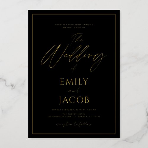 Black Gold Wedding Modern Typography Invitation Foil Invitation