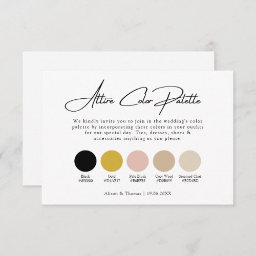 Black Gold Wedding  Neutrals Attire Color Palette Enclosure Card