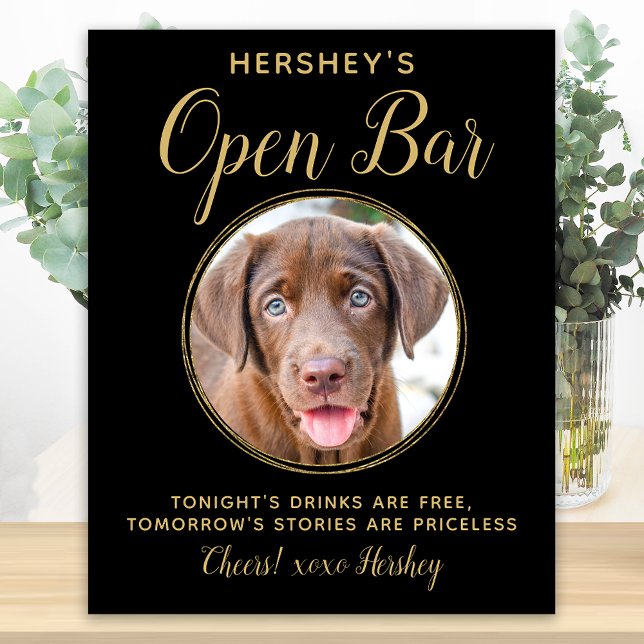 Black Gold Wedding Open Bar Custom Pet Dog Photo Foam Board (Creator Uploaded)