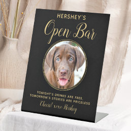 Black Gold Wedding Open Bar Custom Pet Dog Photo Pedestal Sign