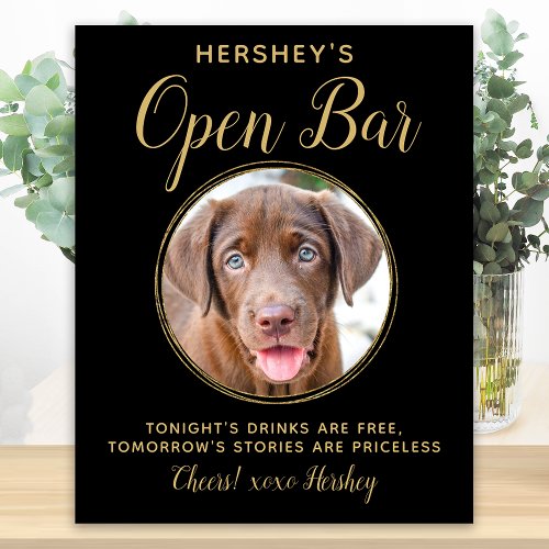 Black Gold Wedding Open Bar Custom Pet Dog Photo Poster