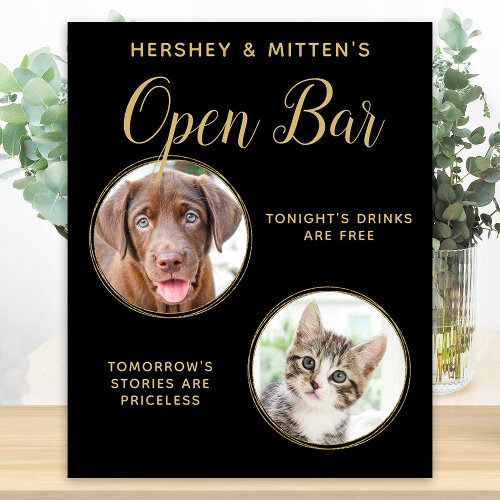 Black Gold Wedding Pet Dog Open Bar Custom 2 Photo Foam Board