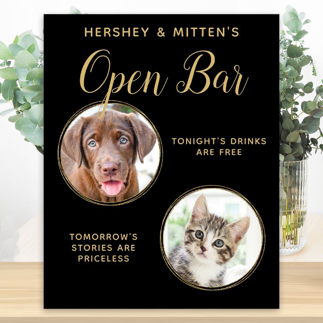 Black Gold Wedding Pet Dog Open Bar Custom 2 Photo Foam Board (Creator Uploaded)