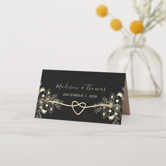 Black Gold Wedding Place Card (Back)