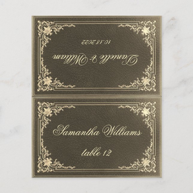 Black Gold Wedding Place Card - Printed Guest Name (Front)