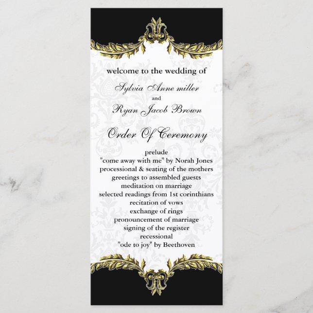 black gold Wedding program (Front)