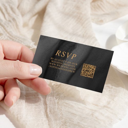 Black  Gold Wedding QR Code RSVP Enclosure Card