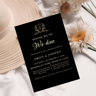 Black & gold Wedding Rehearsal dinner initial Foil Invitation