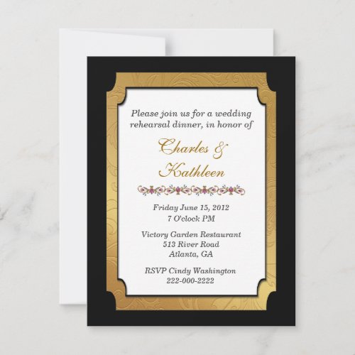 Black &amp; Gold Wedding Rehearsal Dinner Invitation
