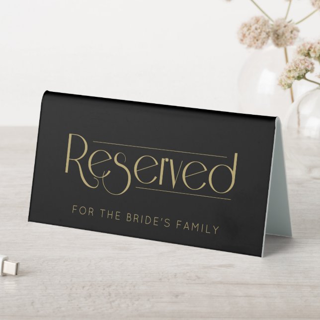 Black Gold Wedding Reserved Table Tent Sign (In SItu (Table))