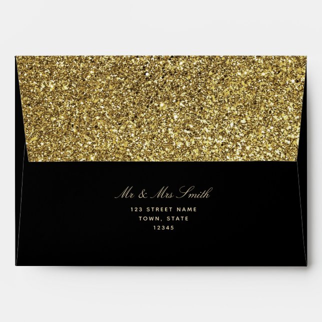 Black Gold Wedding Return Address Envelope (Back (Top Flap))