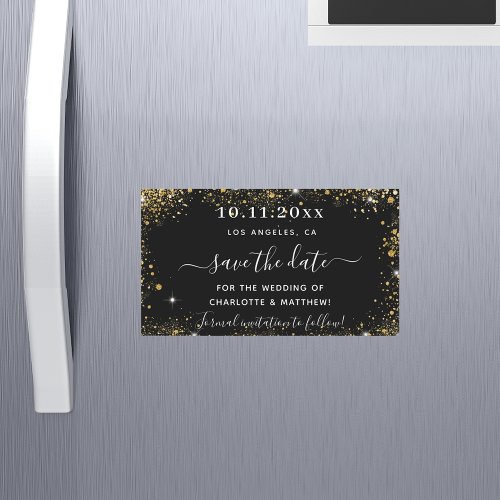 Black gold wedding save the date magnet