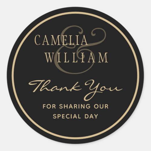 Black Gold Wedding Thank You Classic Round Sticker