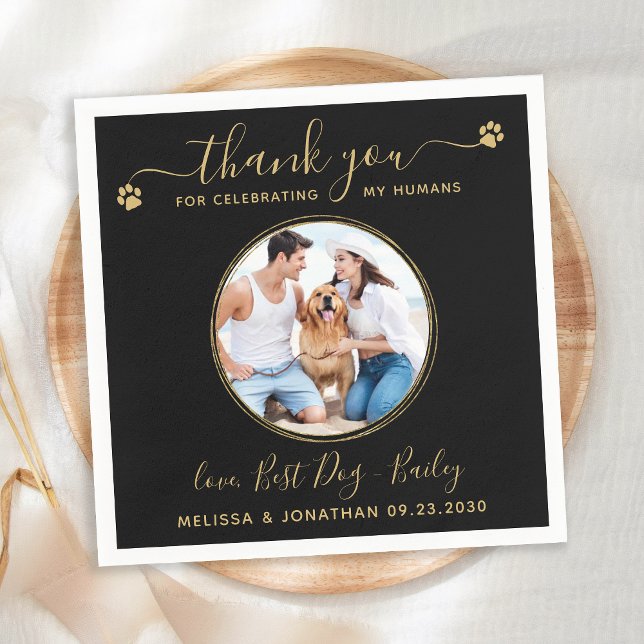 Black Gold Wedding Thank You Custom Pet Dog Photo  Napkins (Creator Uploaded)