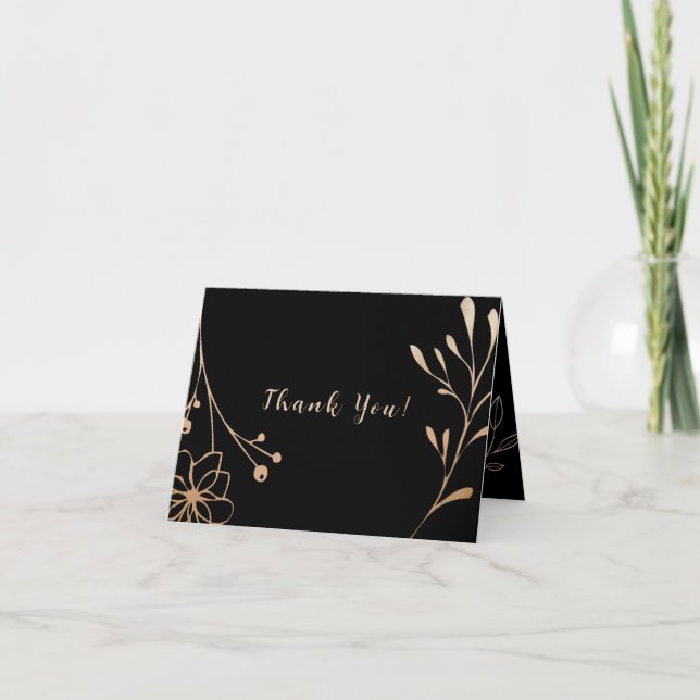 Black & Gold Wedding Thank You Note Invitation (Front)