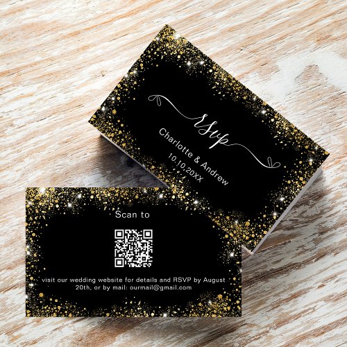 Black gold wedding website RSVP QR code Enclosure Card