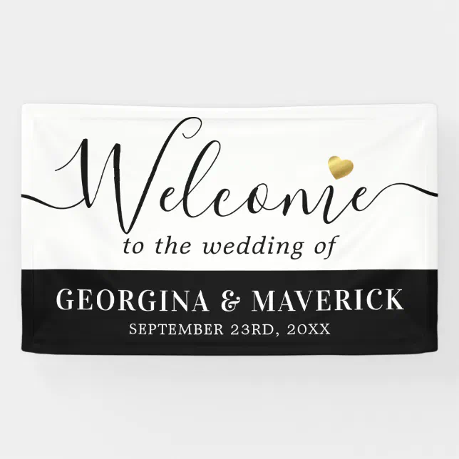 Black Gold Wedding Welcome Banner | Zazzle