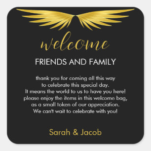 Black Gold Wedding Welcome Gift Bag Square Sticker