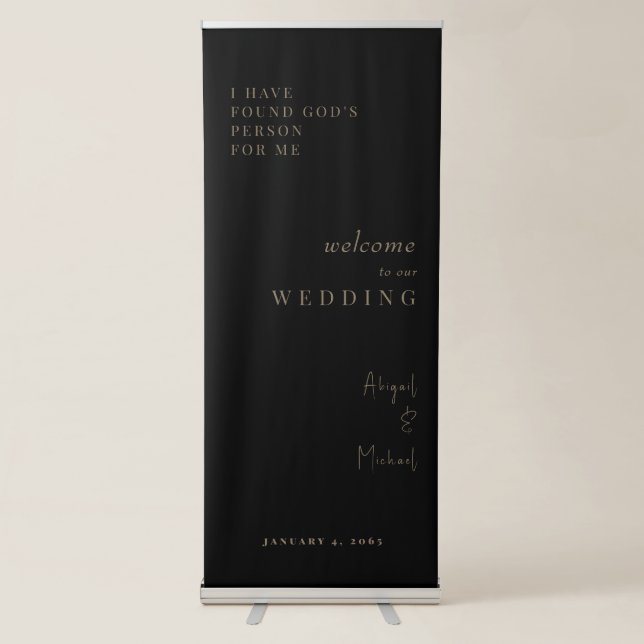 Black & Gold Wedding Welcome Retractable Banner (Front)