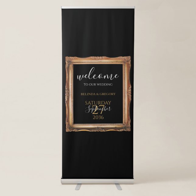 Black & Gold Wedding Welcome Sign (Front)
