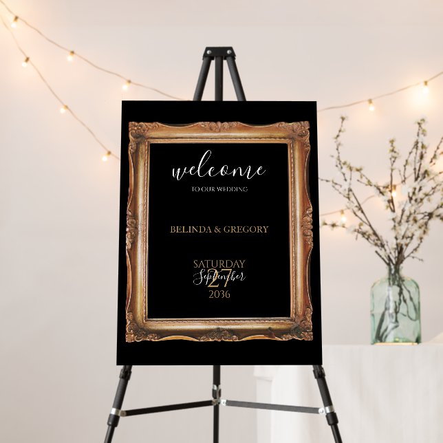 Black & Gold Wedding Welcome Sign (In Situ (Stand))