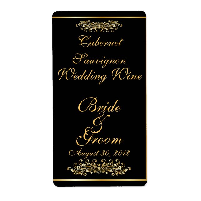 Black & Gold  Wedding Wine Label (Front)