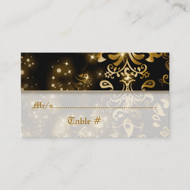 Black gold wedding winter party place card (Front)