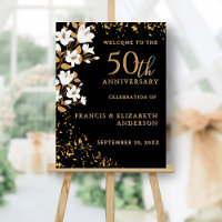 Black Gold Welcome Floral 50th Wedding Anniversary