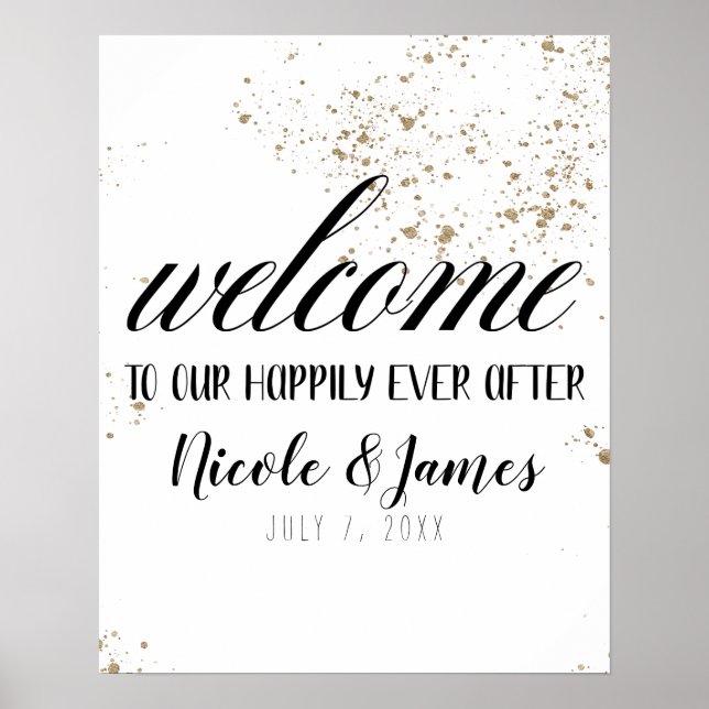 Black & Gold Welcome to Our Wedding Sign (Front)